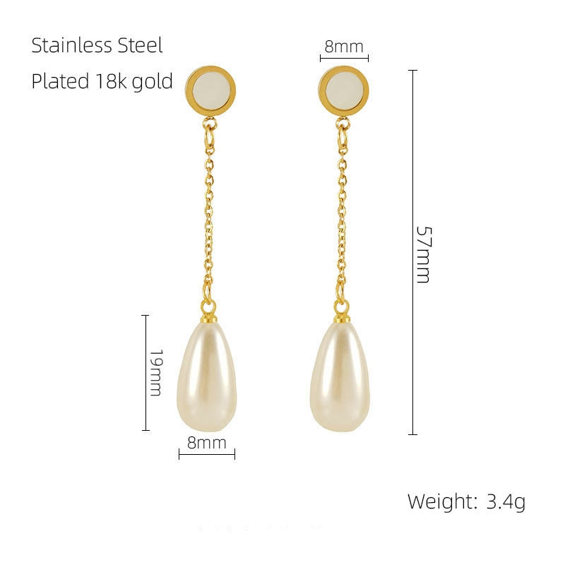 Long Pearl Pendant Chain Earrings