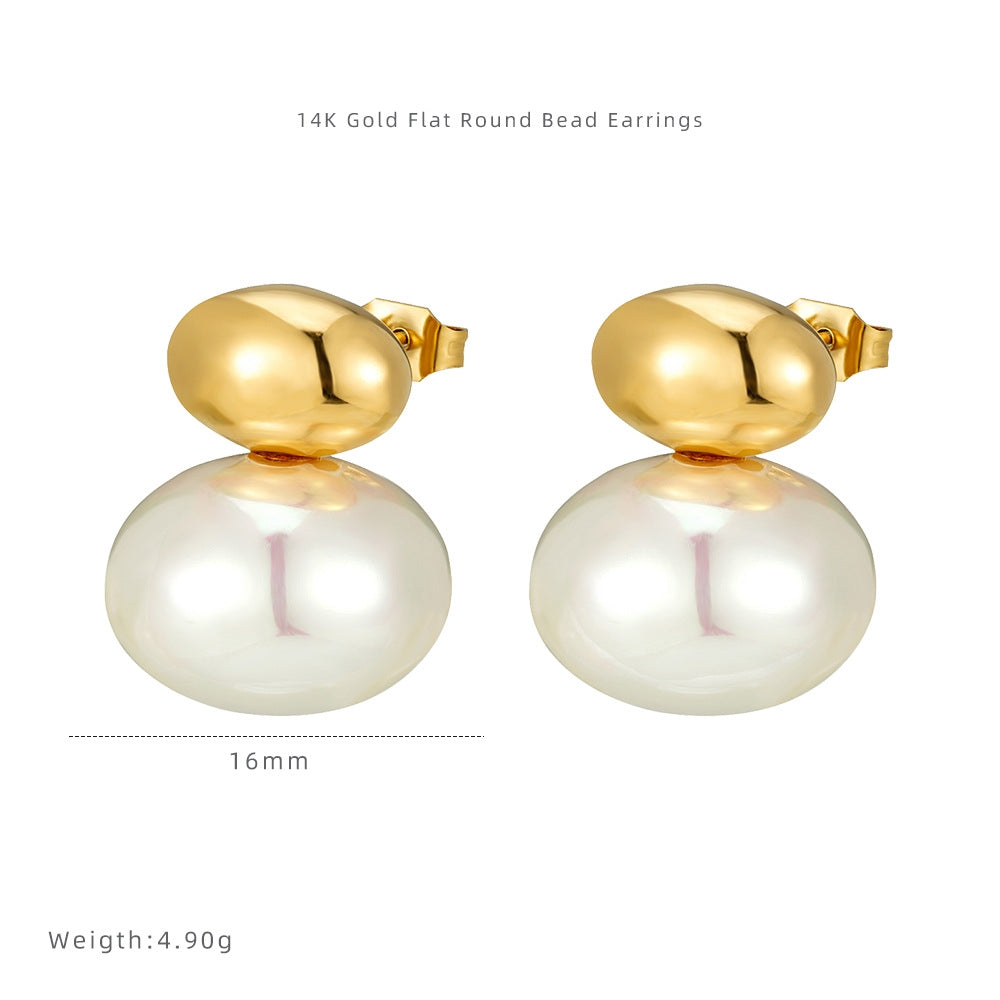 Flat Round Pearl Earrings