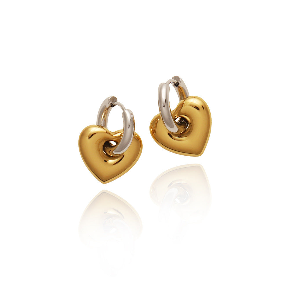 Two-Tone Solid Heart Huggie Earring