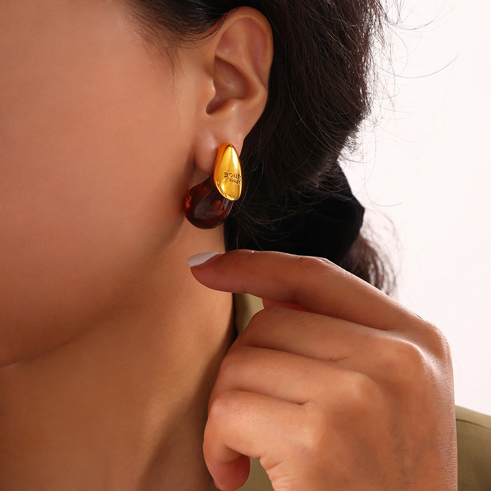 Waterdrop Imitated Amber Resin Earring