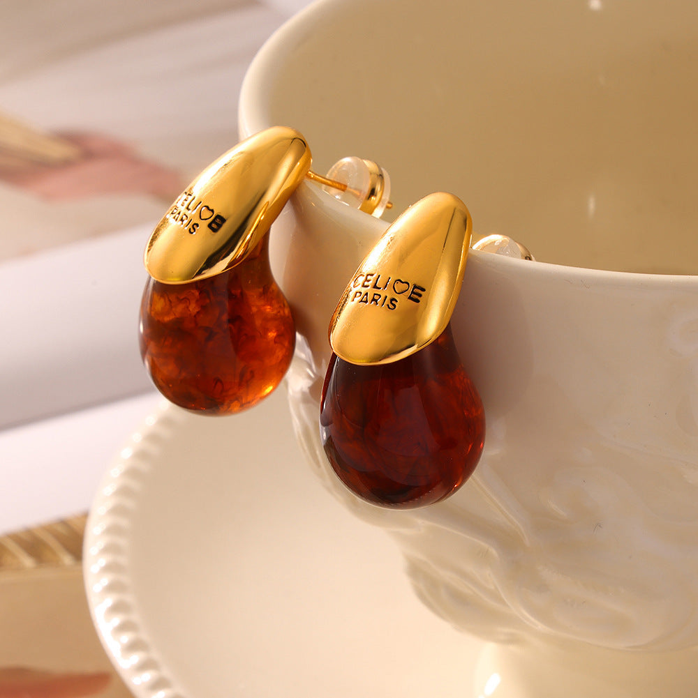 Waterdrop Imitated Amber Resin Earring