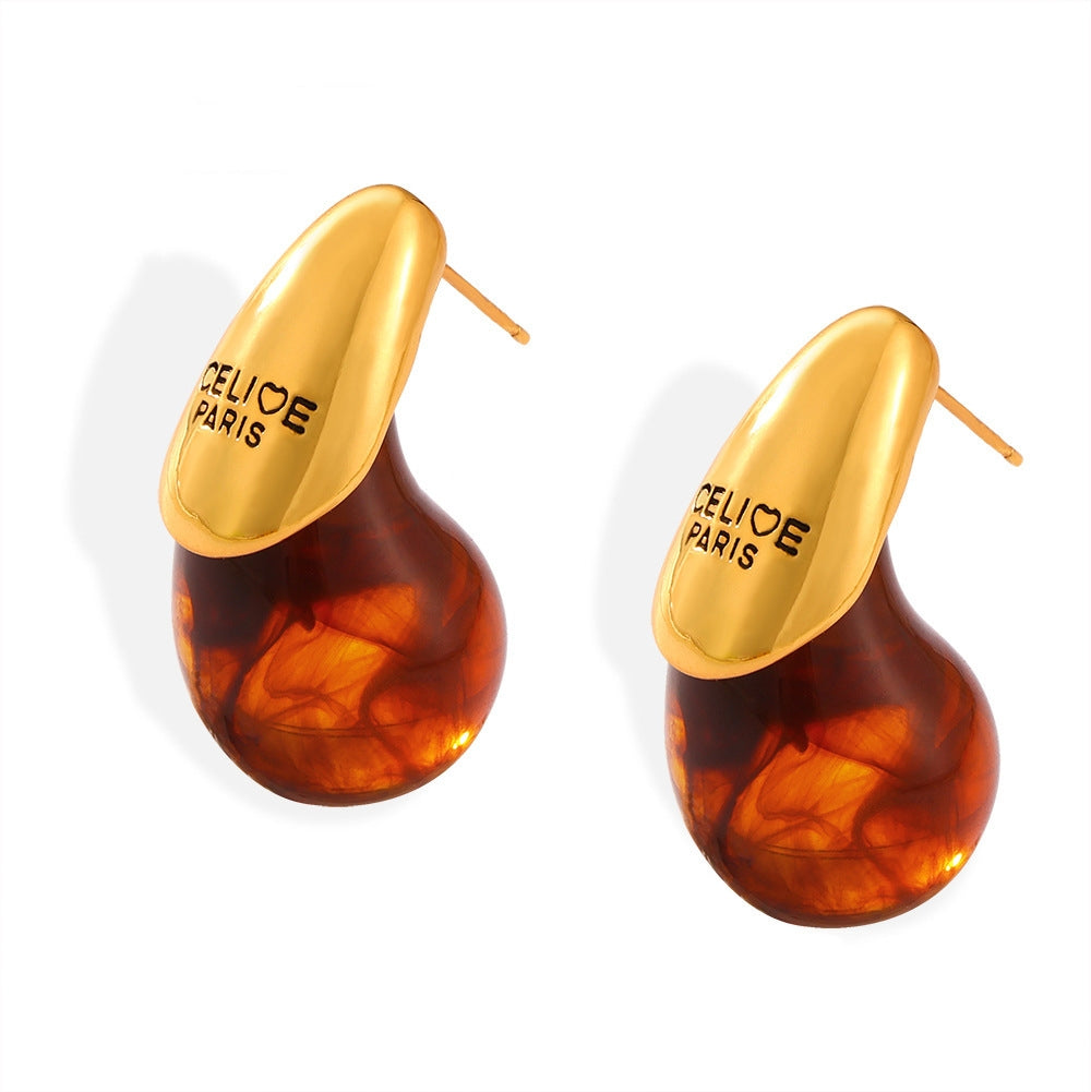 Waterdrop Imitated Amber Resin Earring