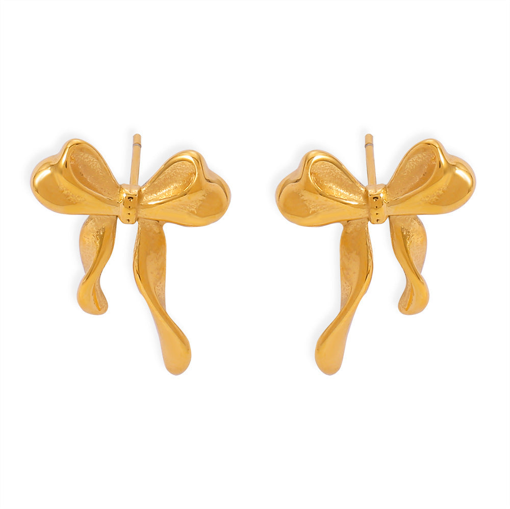 18K Gold Bowknot Stud Earrings