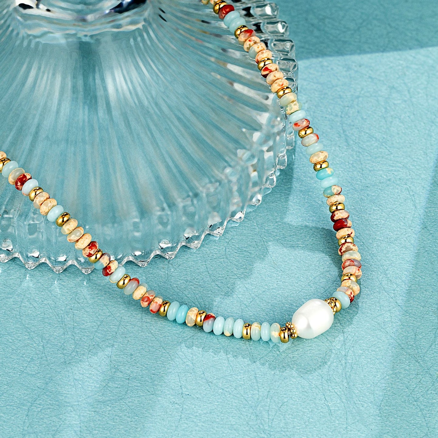 Handmade Colorful Natural Stones Set Freshwater Pearl Beaded Bracelet