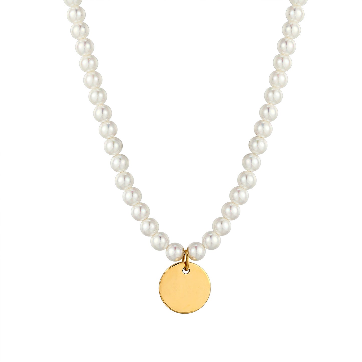 Pearl Necklace With Golden Round Pendant