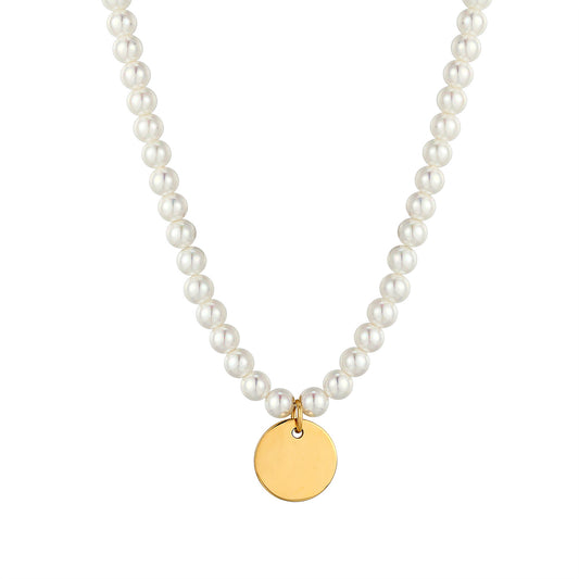 Pearl Necklace With Golden Round Pendant