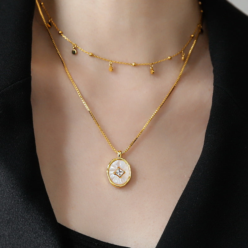 18K Gold Real Shell Zirconia Pendant Necklace