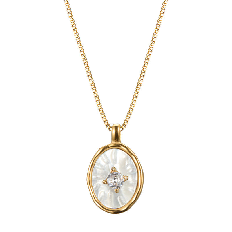 18K Gold Real Shell Zirconia Pendant Necklace