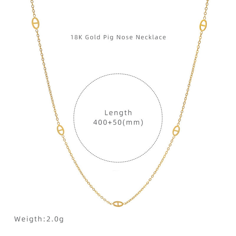 18K Gold Dainty Pig Nose Chain Necklace