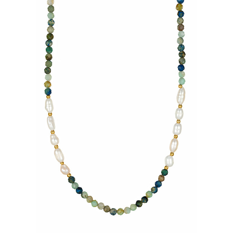 Green Tourmaline Natural Stone Beads Freshwater Pearl Necklace