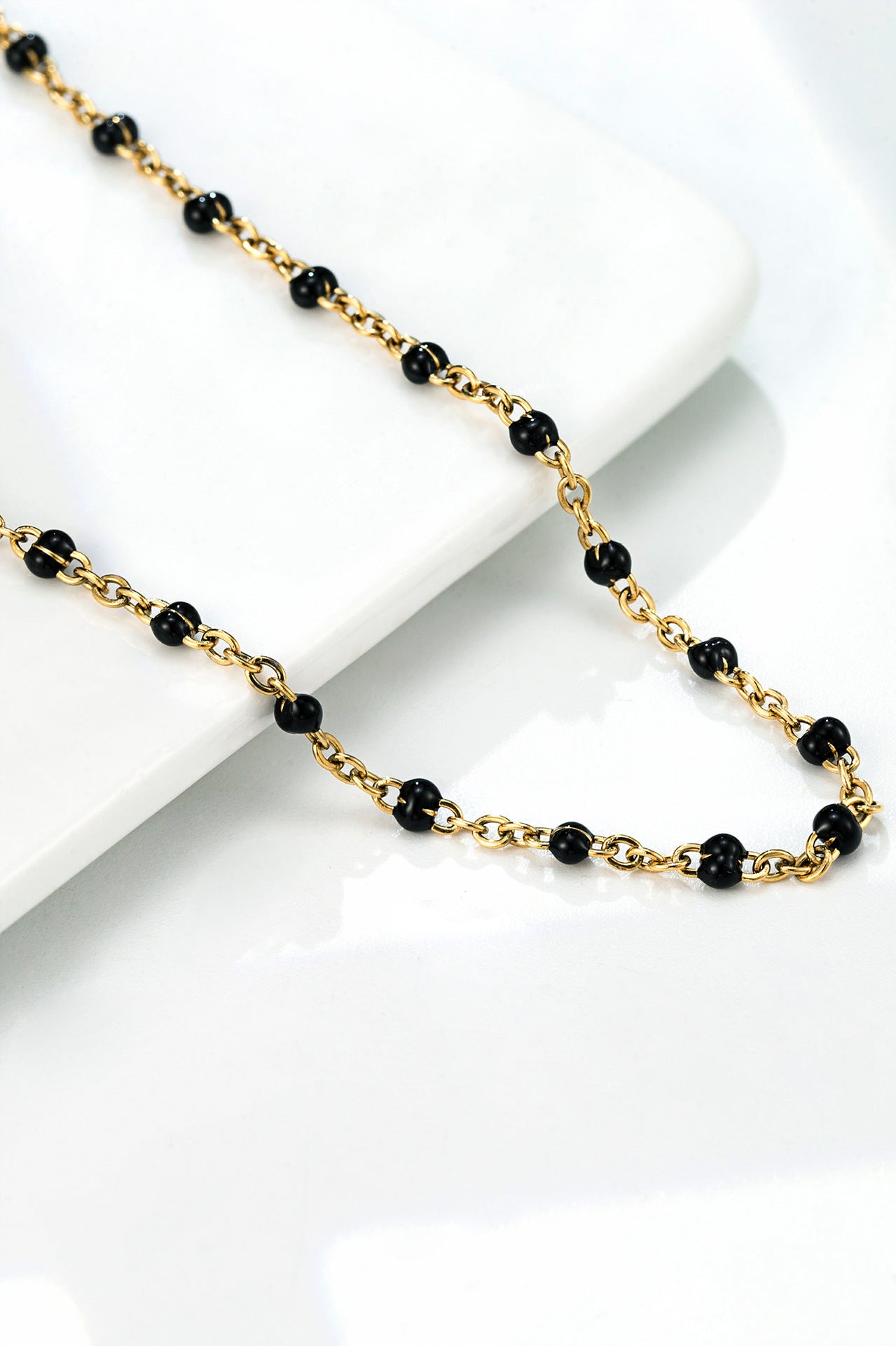 Small Black Beads Necklace 18K Gold Chain Necklace