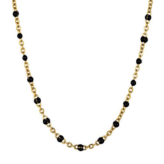 Small Black Beads Necklace 18K Gold Chain Necklace