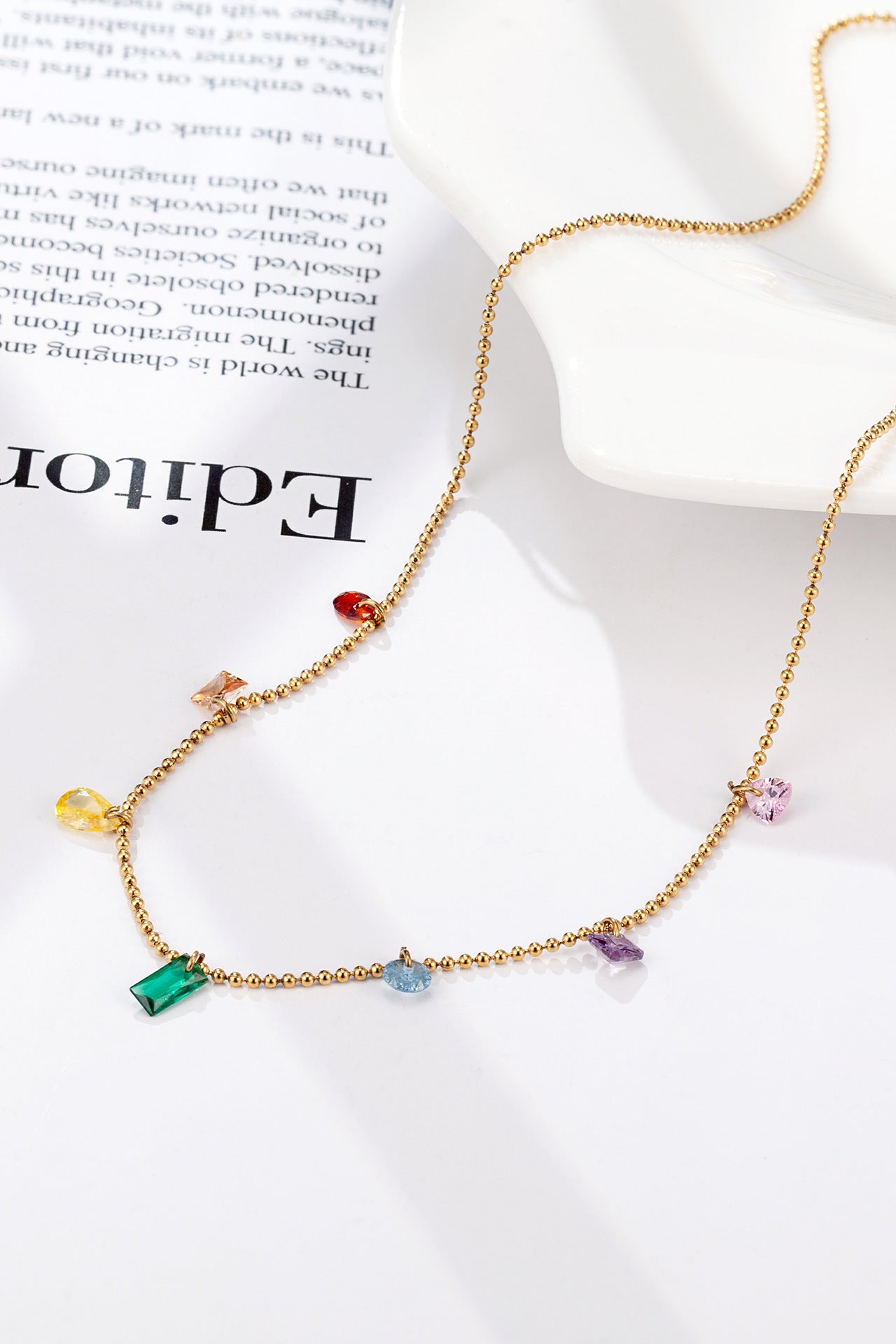 Geometric Multi-Colored Zirconia Necklace