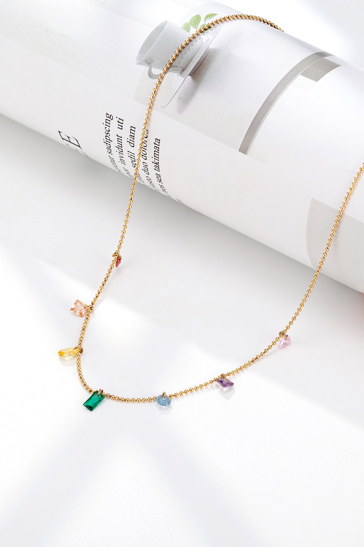 Geometric Multi-Colored Zirconia Necklace