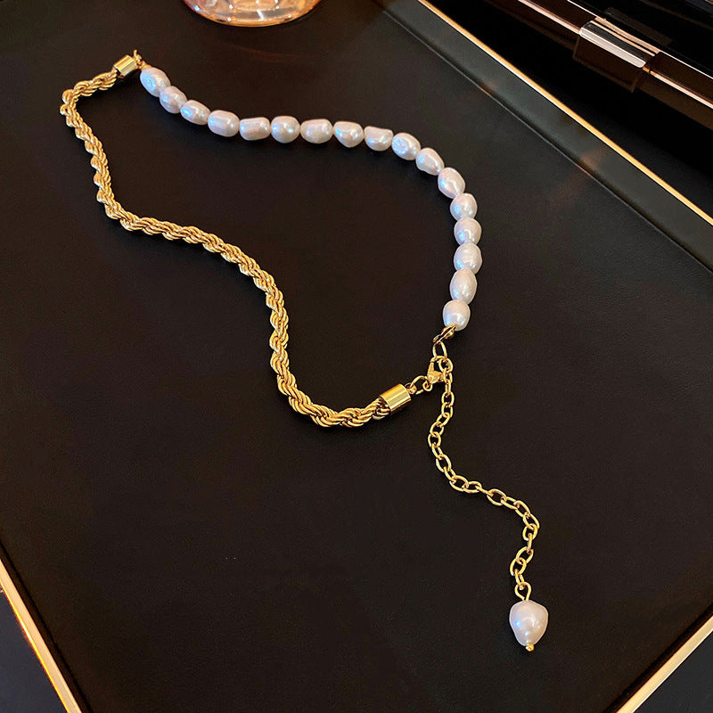 Freshwater Baroque Pearl Spliced with Gold Twist Chain Necklace