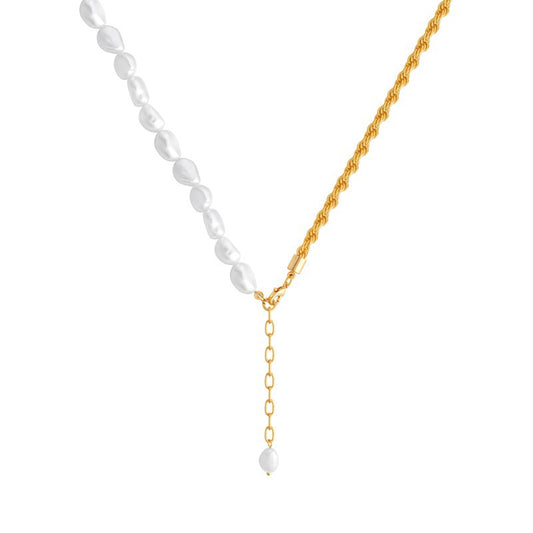 Freshwater Baroque Pearl Spliced with Gold Twist Chain Necklace