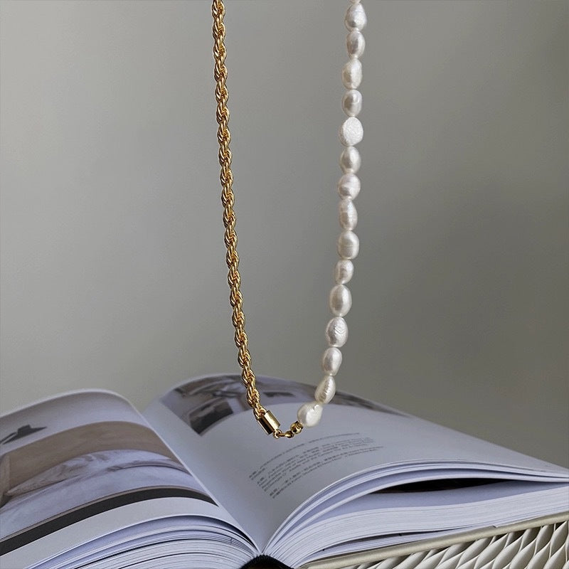 Freshwater Baroque Pearl Spliced with Gold Twist Chain Necklace