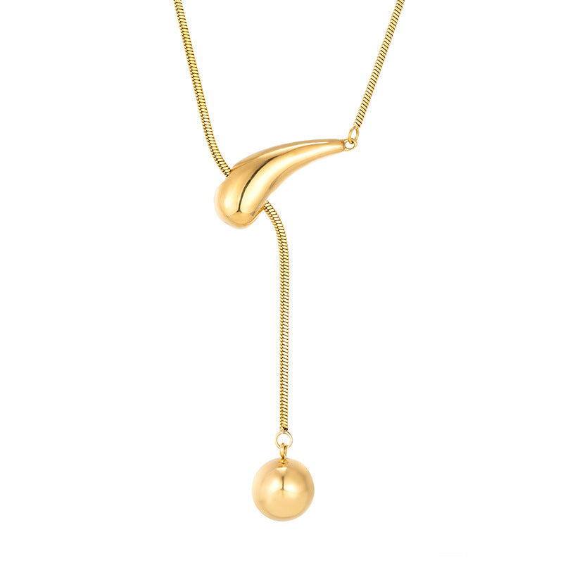 Steel/18K Gold Water Drops Sweater Long Chain Necklace