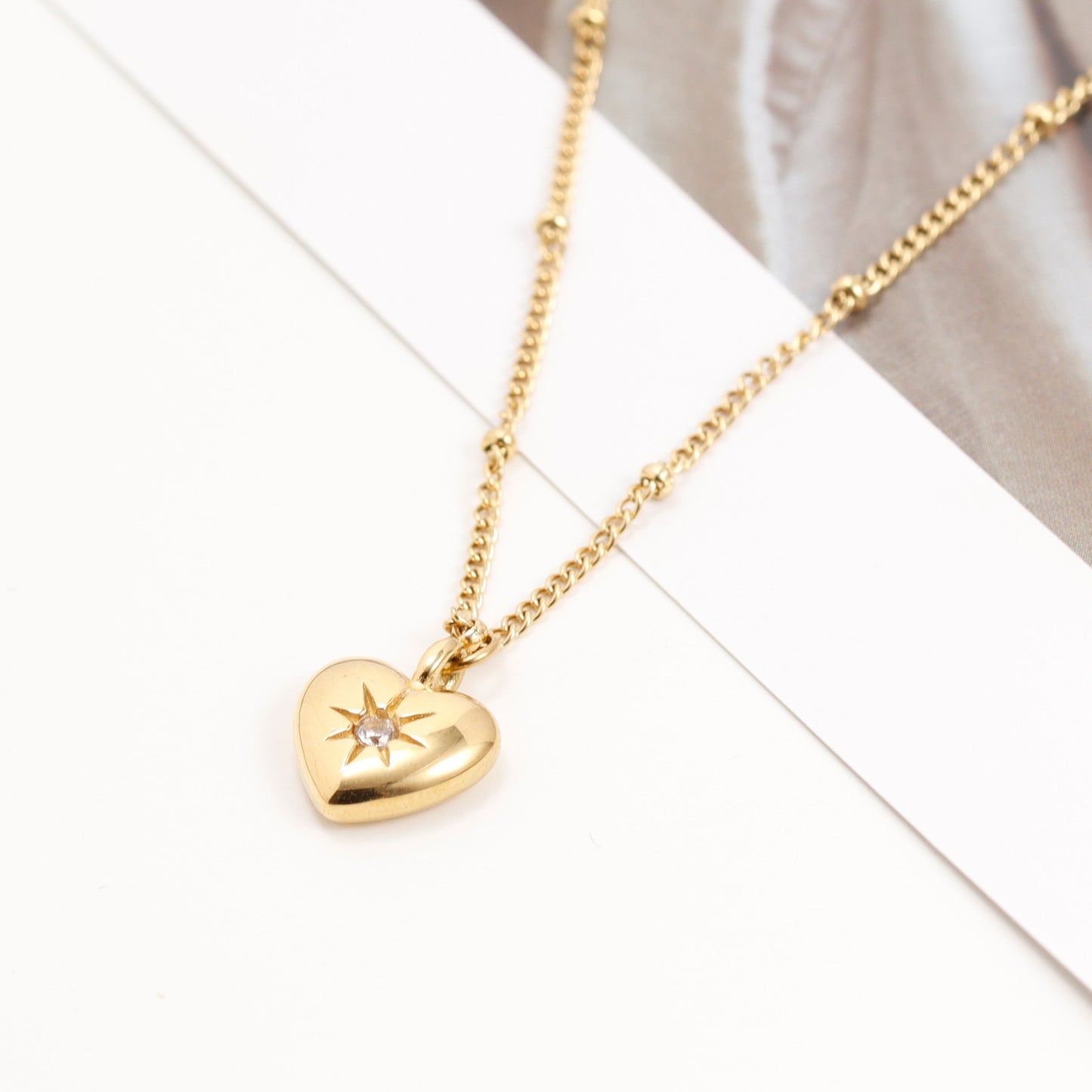 Octagram Eight Stars Heart Necklace Steel/18K Gold