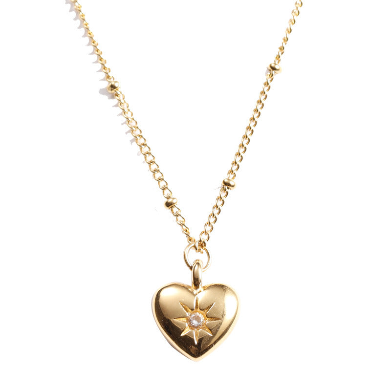 Octagram Eight Stars Heart Necklace Steel/18K Gold