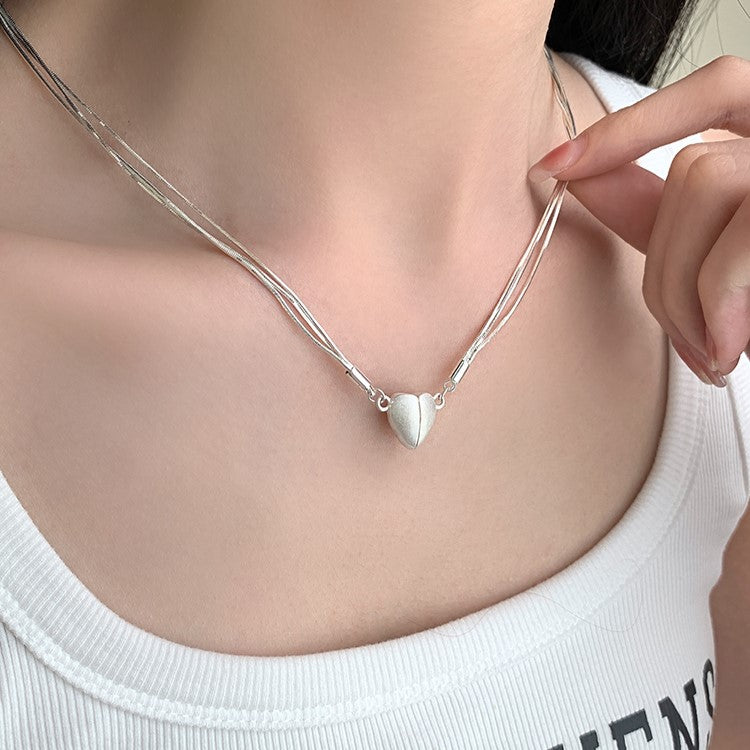 Magnetic Small Heart Necklace Triple Snake Bone Chains Necklace