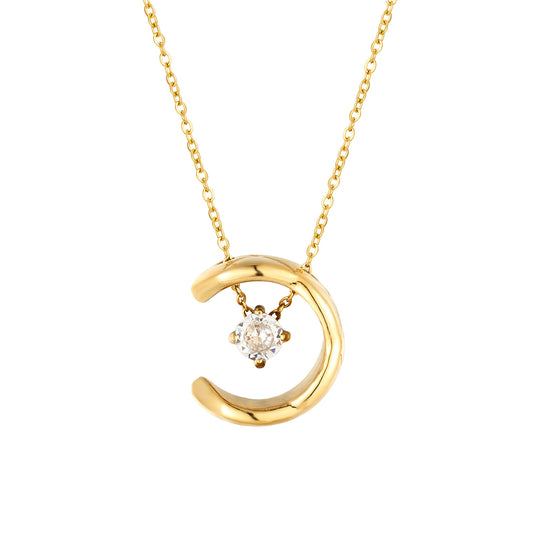 Diamond Pattern Star&Moon Zirconia Necklace 14K Gold/Silver Color