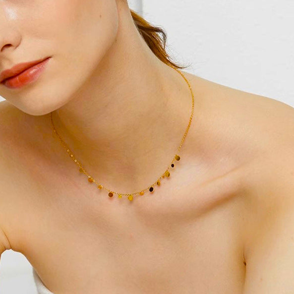 Disc Choker Thin Chain Necklace