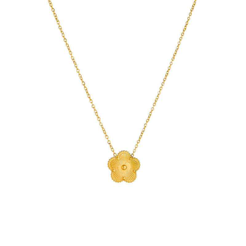 18K Gold Single Piece Five Leaf Clover Necklace