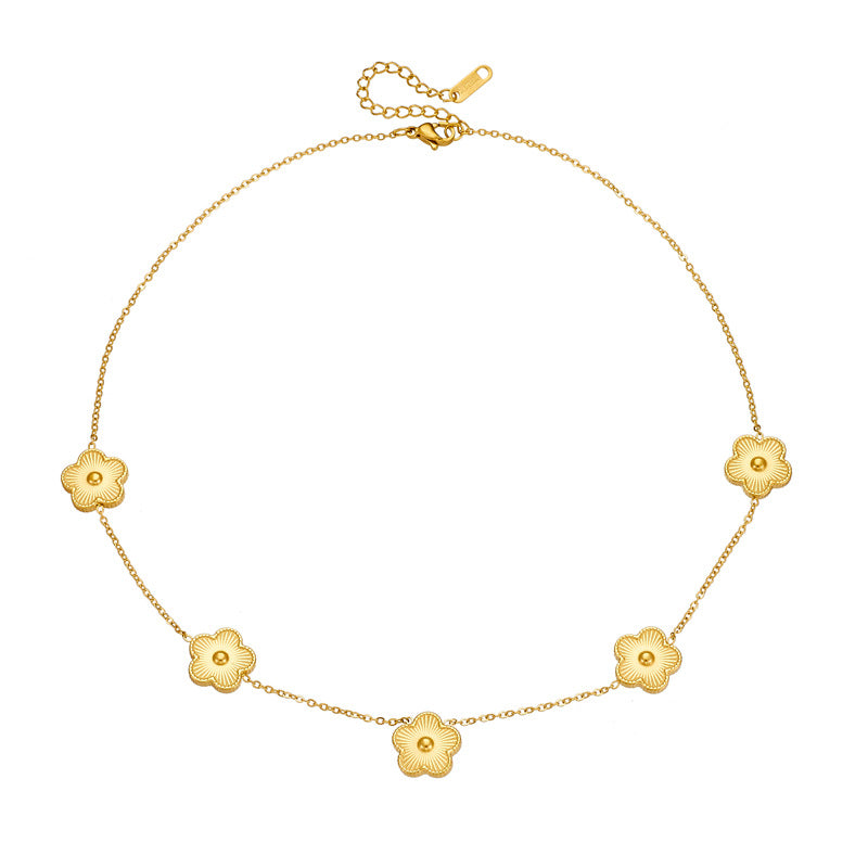 18K Gold Pieces Five Leaf Clover Necklace