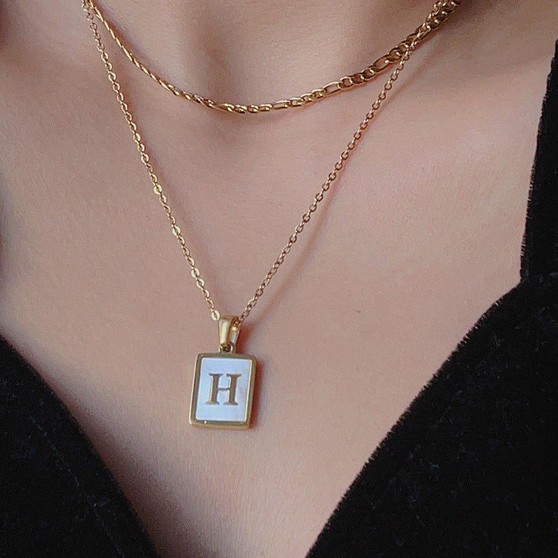 Gold Plated 26 Letters Shell Pendant Necklace