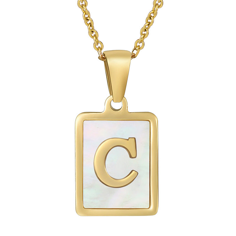 Gold Plated 26 Letters Shell Pendant Necklace