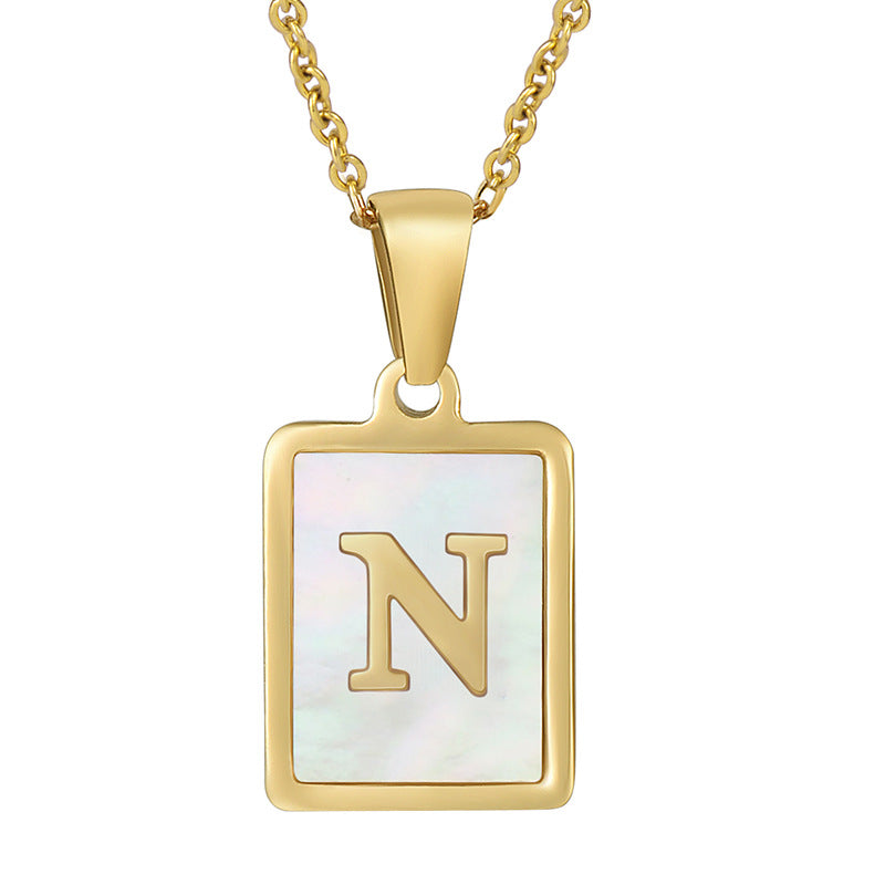 Gold Plated 26 Letters Shell Pendant Necklace