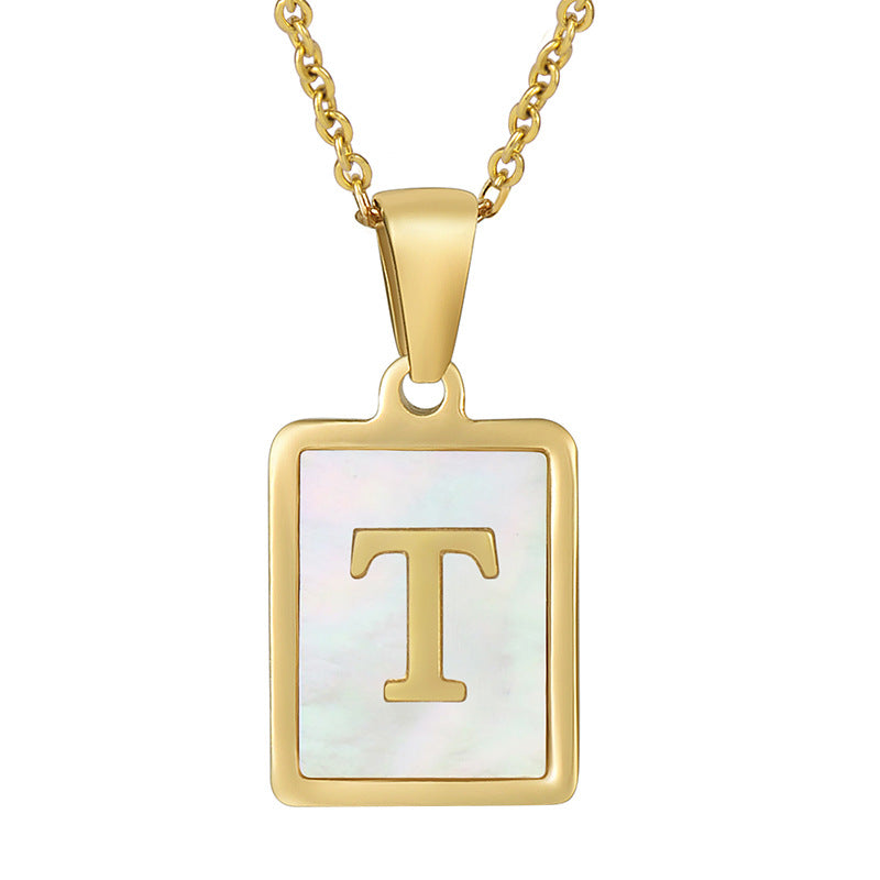 Gold Plated 26 Letters Shell Pendant Necklace