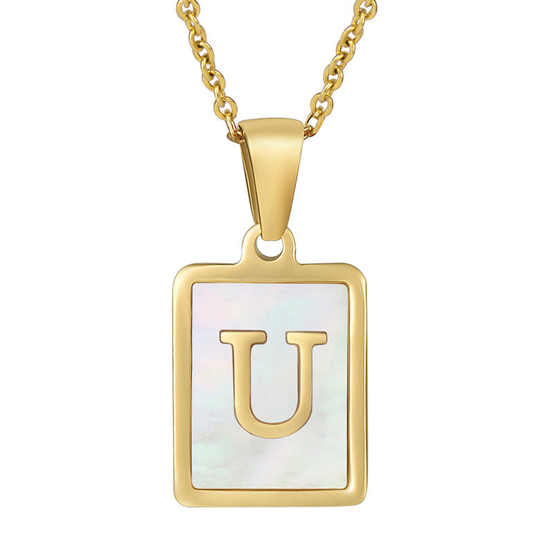 Gold Plated 26 Letters Shell Pendant Necklace