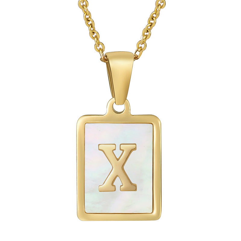 Gold Plated 26 Letters Shell Pendant Necklace