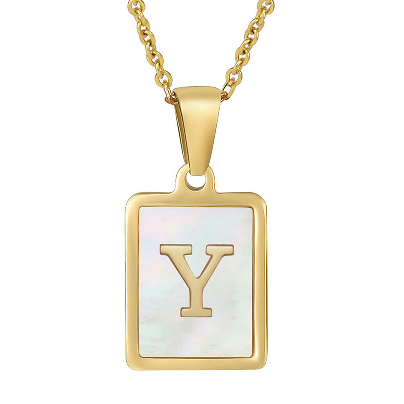 Gold Plated 26 Letters Shell Pendant Necklace