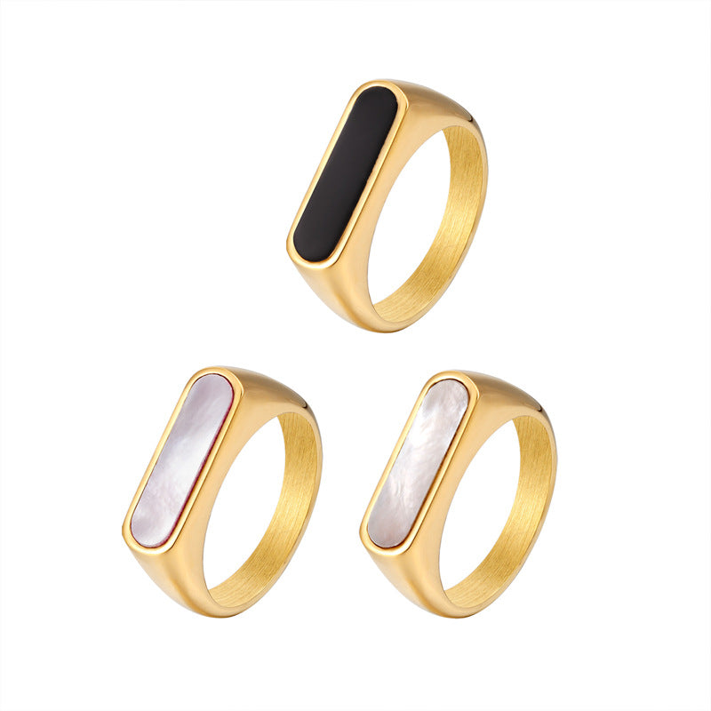 Bold Rectangle Shell Rings Golden Rectangle Rings Real Shell Women's Rings – MUJURI