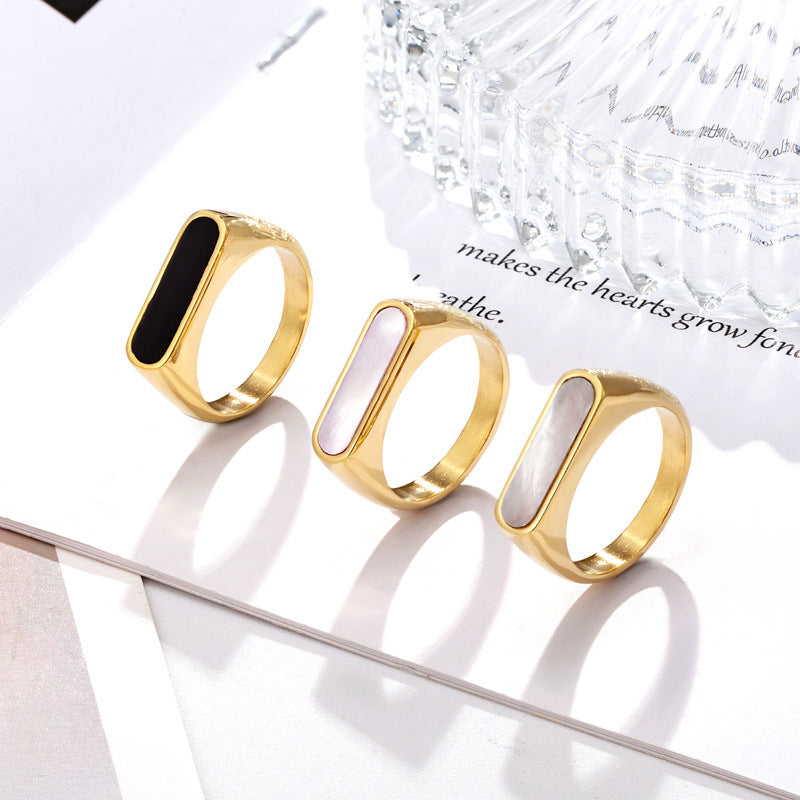Bold Rectangle Shell Rings Golden Rectangle Rings Real Shell Women's Rings – MUJURI