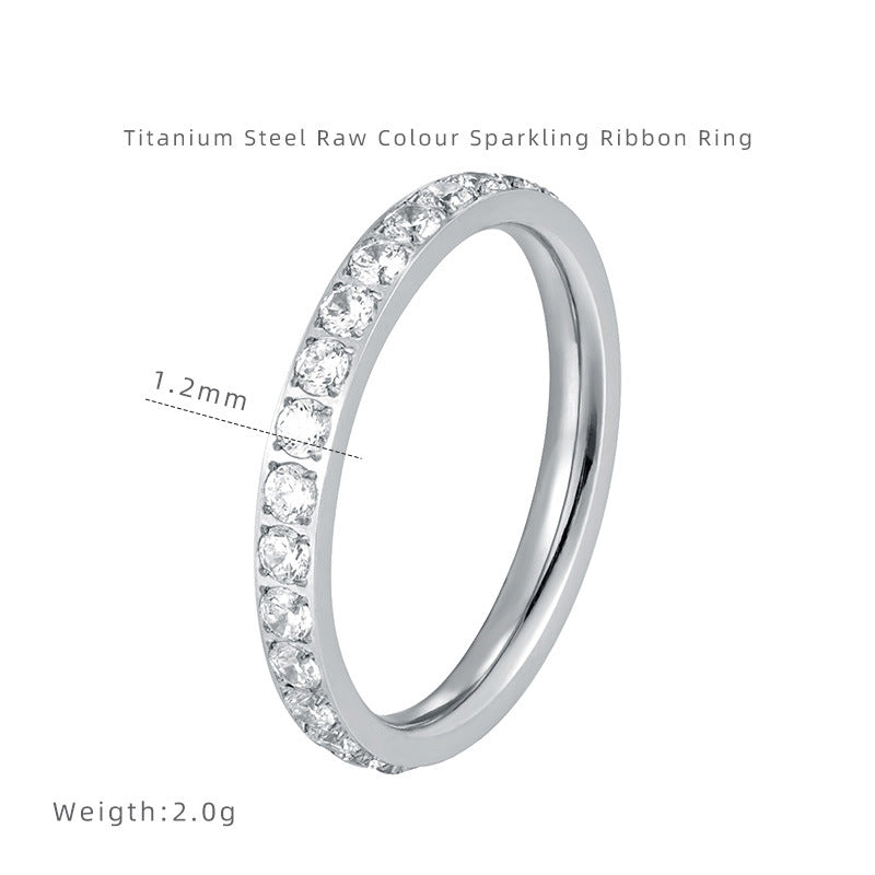 3mm Full Diamonds Ring Stainless Steel Cubic Zircon Filled Stackable Eternity Wedding Band Ring