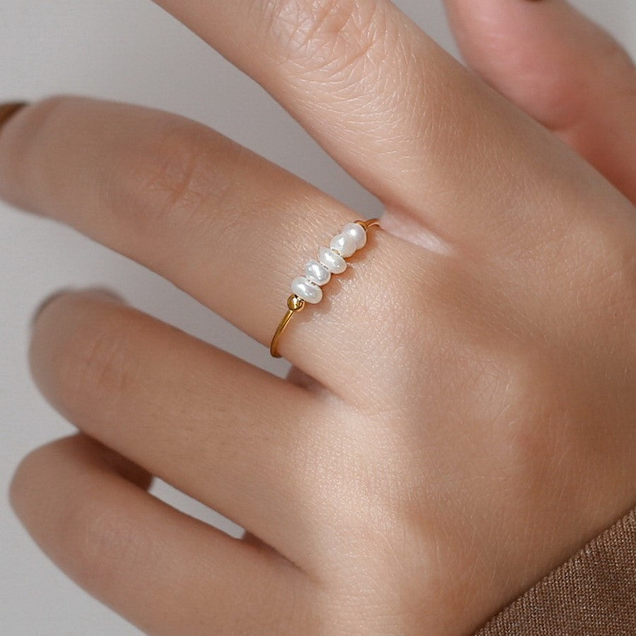 Natural Baroque Pearl Ring 18K Gold Luxury Plain Ring