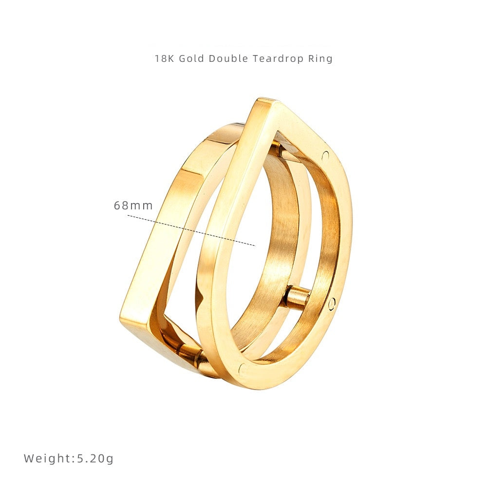 Trend Gold Teardrops Water Drop Double Layer Ring