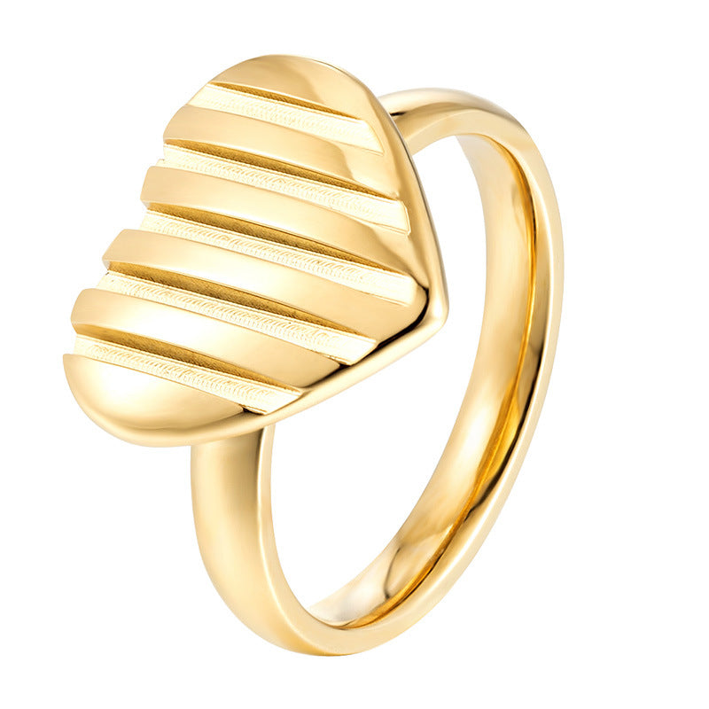 14K Gold Chunky Stripe Heart Rings