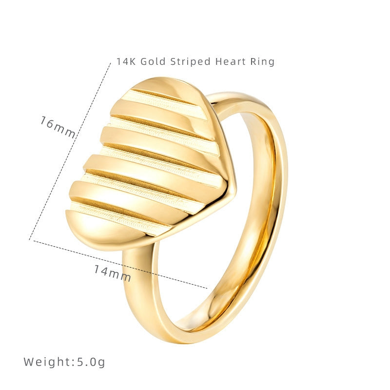 14K Gold Chunky Stripe Heart Rings