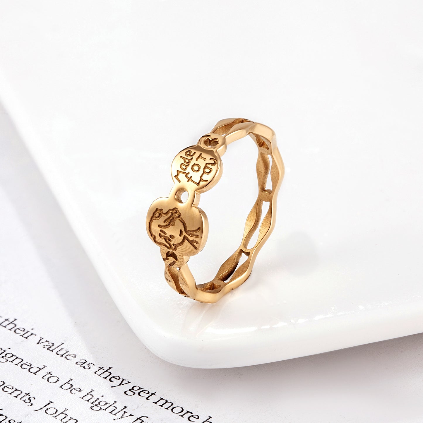 14K Gold Plated Comic Style Ring Lovely Letter Ring