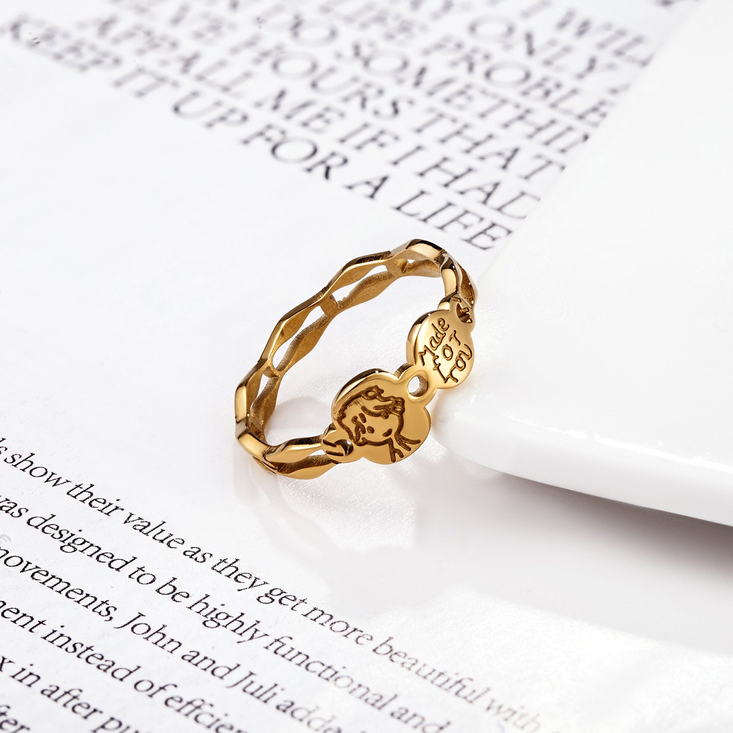 14K Gold Plated Comic Style Ring Lovely Letter Ring