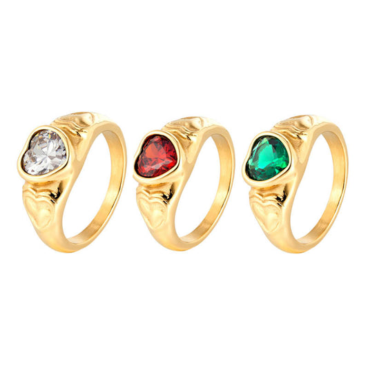 14K Gold Plated Heart Zirconia Wedding Rings Red Ruby White/Green Zircon