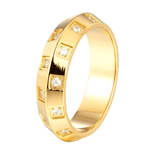 Steel/18K Gold Disc Sugar Cubic Zirconia Ring