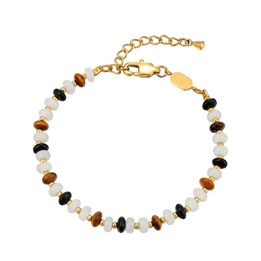 Handmade Black&White Onyx Tiger's Eye Beads Bracelet