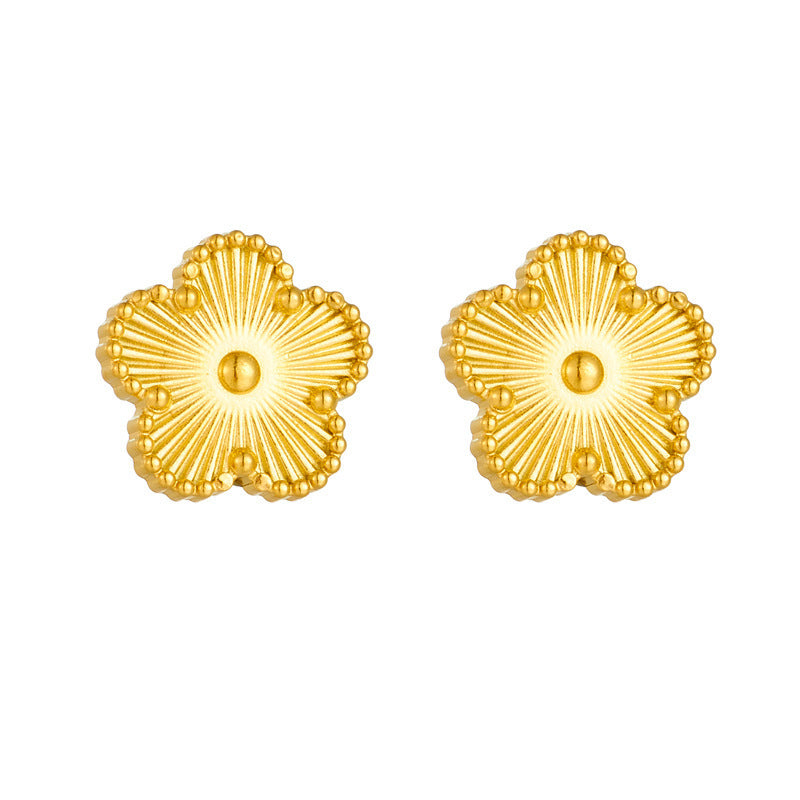 18K Gold Five Leaf Clover Earring