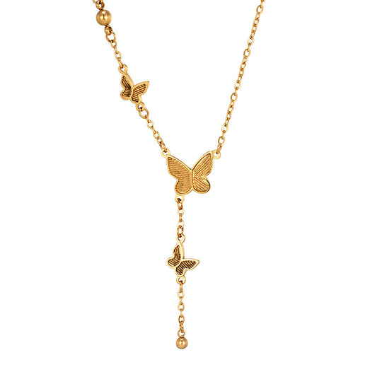 18K Gold Plated Dainty Stainless Steel Butterfly Necklace Choker For Women